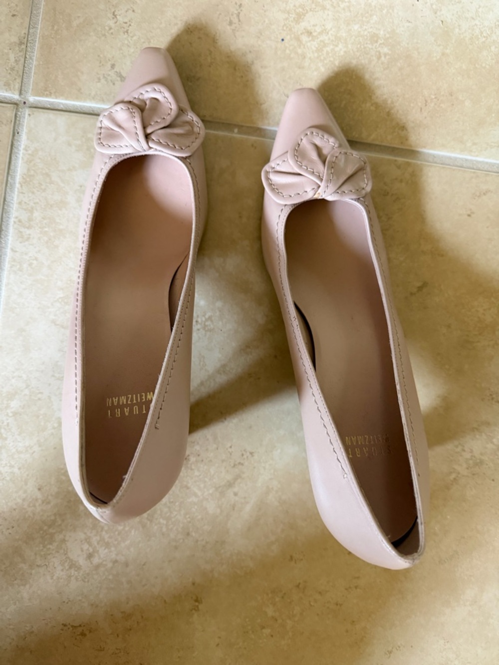 Stuart Weitzman Blush Pink Leather Bow Pointed-Toe Flats